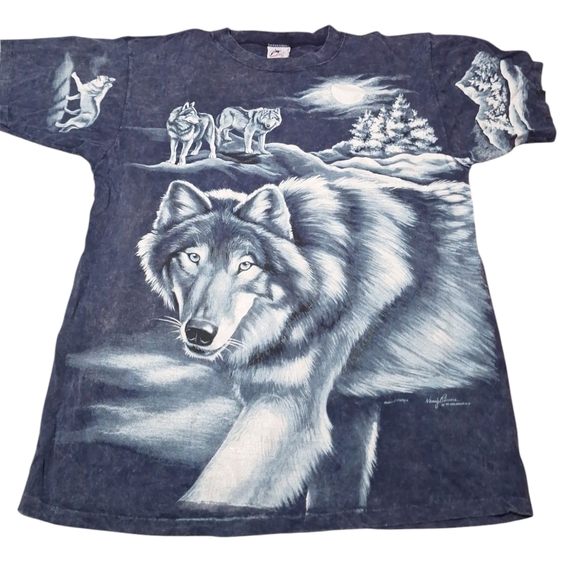 Harlequin NG Other - Vintage 90's AOP Grey Wolf Blue Men's Shirt Sz XL Single Stitch Made In USA